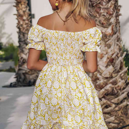 Floral Flounce Sleeve Off-Shoulder Dress