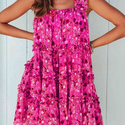 Printed Square Neck Sleeveless Mini Dress