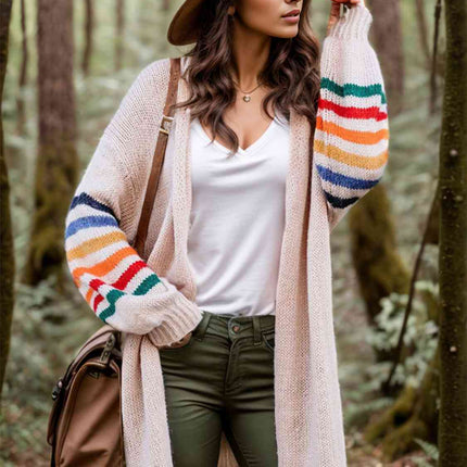 Striped Open Front Long Sleeve Cardigan