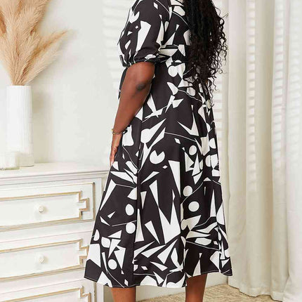 Double Take Printed Surplice Balloon Sleeve Dress - Vickie Lynn's