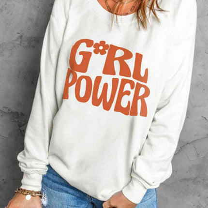 GIRL POWER Graphic Round Neck Sweatshirt