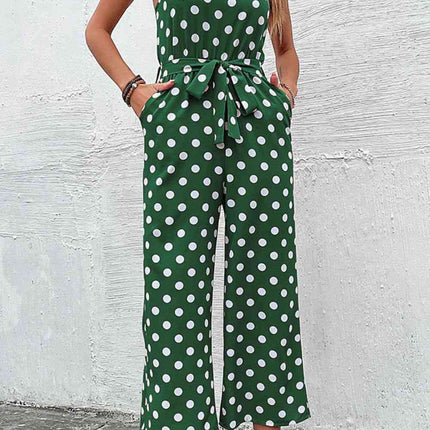 Polka Dot Grecian Wide Leg Jumpsuit