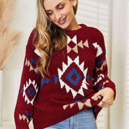 HEYSON Full Size Aztec Soft Fuzzy Sweater