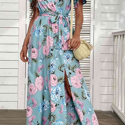 Floral Tie-Waist Slit Surplice Maxi Dress