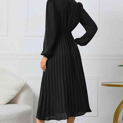 V-Neck Long Sleeve Tie Waist Midi Dress