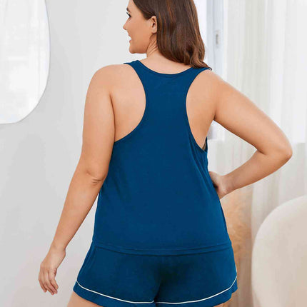Plus Size Contrast Piping Racerback Tank and Shorts Lounge Set