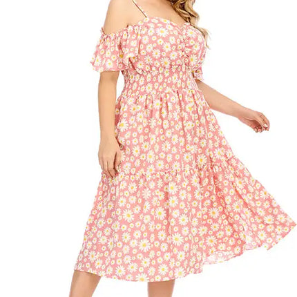 Vestido floral con hombros descubiertos y talla grande para mujer 