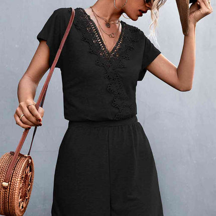 Lace Trim V-Neck Romper