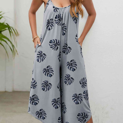 Botanical Print Spaghetti Strap Scoop Neck Jumpsuit