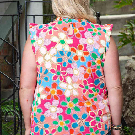 Plus Size Floral Ruffle Shoulder Tank