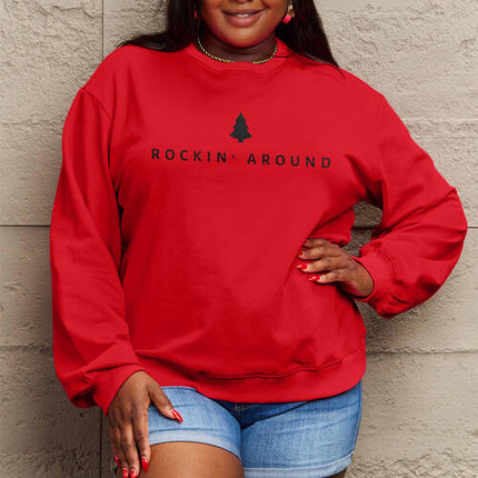 Simply Love Full Size ROCKIN AROUND  Long Sleeve Sweatshirt