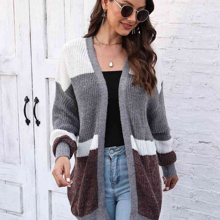Color Block Open Front Cardigan