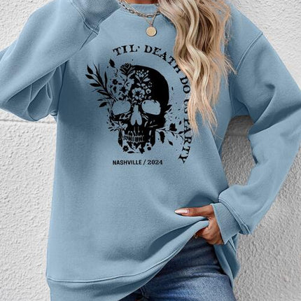 Graphic Round Neck Dropped Shoulder Sweatshirt