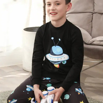 Boy's' Round Neck Cartoon Pattern Short Sleeve Shorts Cotton Pajamas Set