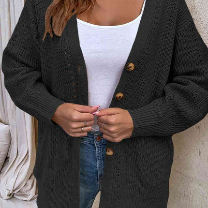 V-Neck Openwork Long Sleeve Cardigan