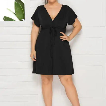 Vestido liso con escote en V profundo para mujer, talla grande 