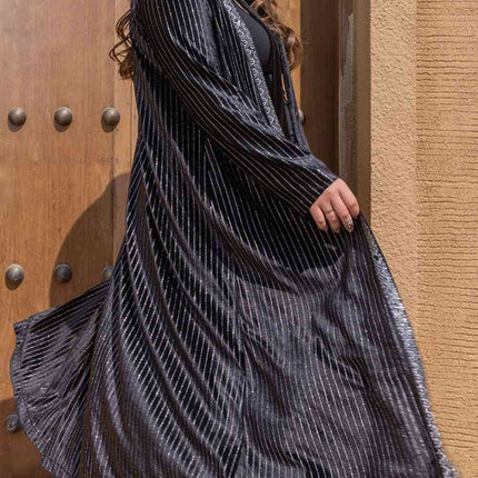 Plus Size Striped Long Sleeve Cardigan