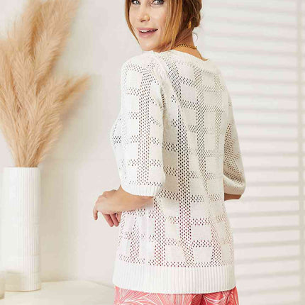 Double Take Ribbed Trim Round Neck Knit Top - Vickie Lynn's