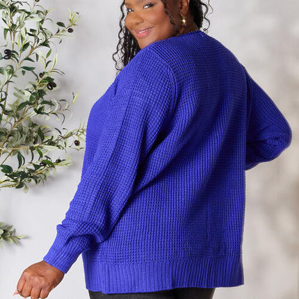 Zenana Full Size Waffle-Knit Open Front Cardigan