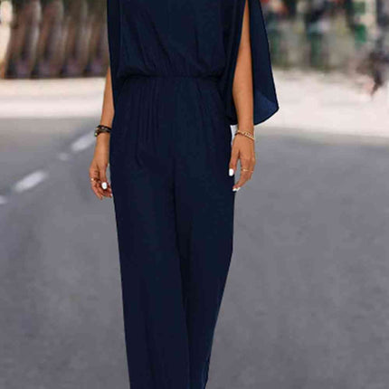 Tie Back Mock Neck Split Sleeve Jumpsuit