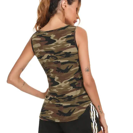 Women's Camouflage Vest And Color Shorts Suit