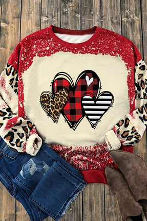 Heart Leopard Round Neck Sweatshirt - Vickie Lynn's