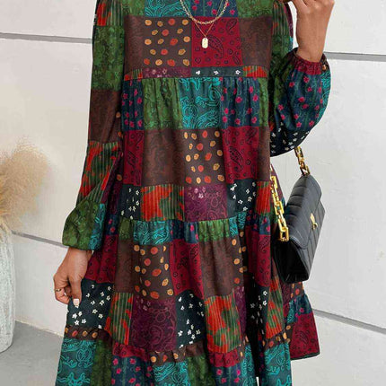 Patchwork Round Neck Long Sleeve Dress