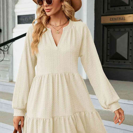 Notched Neck Long Sleeve Mini Dress - Vickie Lynn's