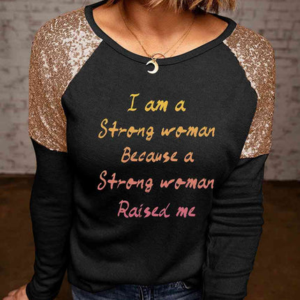 Letter Graphic Sequin Raglan Sleeve Top