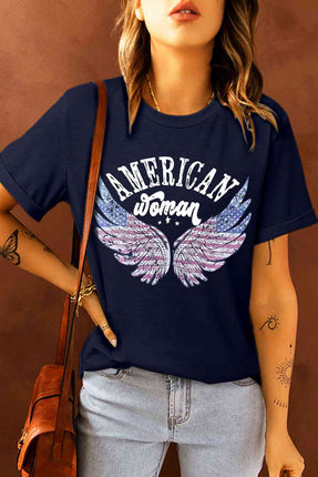 AMERICAN WOMAN Graphic Round Neck Tee