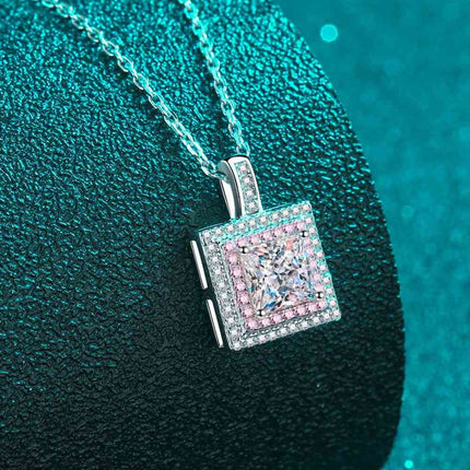 1 Carat Moissanite Square Pendant Chain Necklace