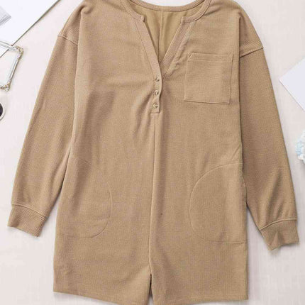 Notched Neck Long Sleeve Romper