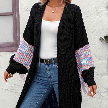 Fringe Sleeve Dropped Shoulder Cardigan
