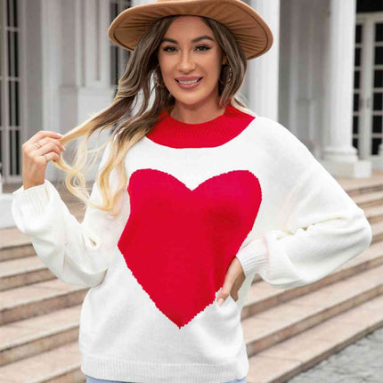 Heart Graphic Round Neck Sweater