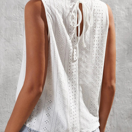 Tied Eyelet Mock Neck Tank