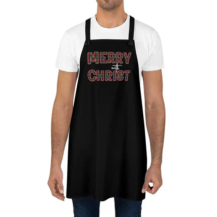 Home Accessories, Apron for Cooking or Cleaning, Merry With Christ, Red And Green Plaid Christmas Holiday Pattern Print