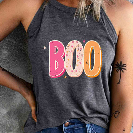 Round Neck Sleeveless BOO Graphic Tank Top