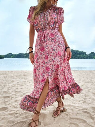 Floral Slit V-Neck Maxi Dress