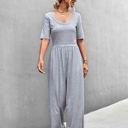 Scoop Neck Half Sleeve Wide Leg Jumpsuit