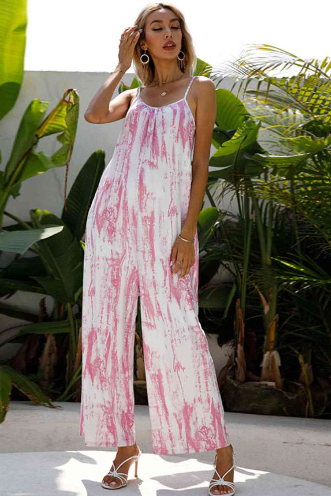 Tie-Dye Spaghetti Strap Jumpsuit with Pockets - Vickie Lynn's