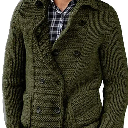 Men's New Sweater Cardigan Solid Color Lapel Long Sleeve Knit Jacket