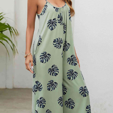 Botanical Print Spaghetti Strap Scoop Neck Jumpsuit