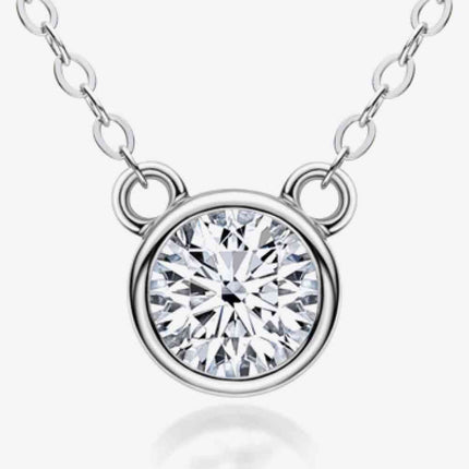 925 Sterling Silver 1 Carat Moissanite Round Pendant Necklace