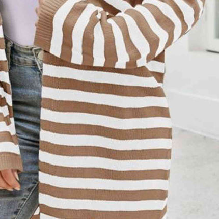 Striped Open Front Longline Cardigan