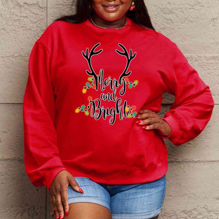 Simply Love Full Size MERRY AND BRIGHT Graphic Sweatshirt
