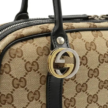 Gucci Gg Canvas Twins Mini Boston Bag Leather Khaki