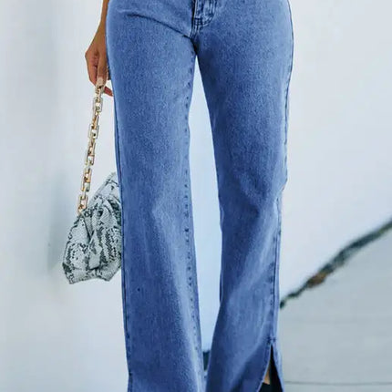 Pantalones vaqueros de cintura media con aberturas lavadas para mujer 