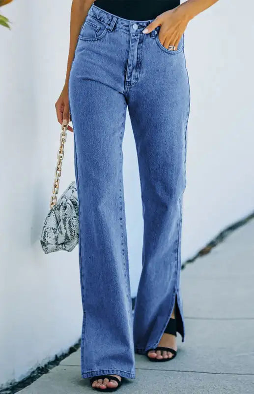 Pantalones vaqueros de cintura media con aberturas lavadas para mujer 