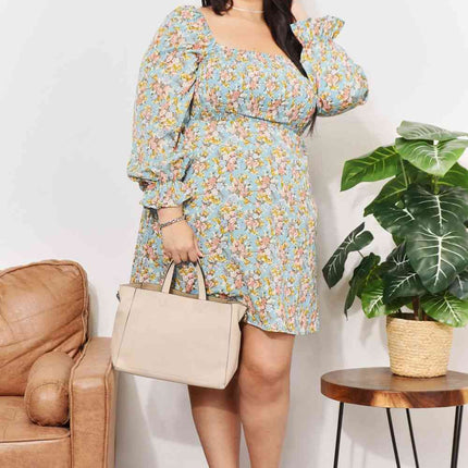 Double Take Floral Smocked Flounce Sleeve Square Neck Dress