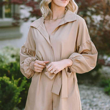 Tie Front Button Up Collared Neck Rompers